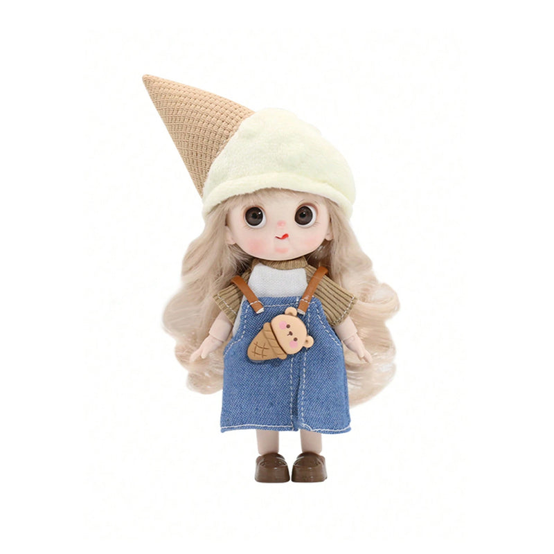 Mumuso 16 Cm Ball-Jointed Doll With Ice Cream Hat (Brown)