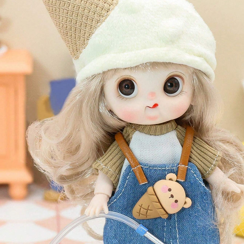 Mumuso 16 Cm Ball-Jointed Doll With Ice Cream Hat (Brown)