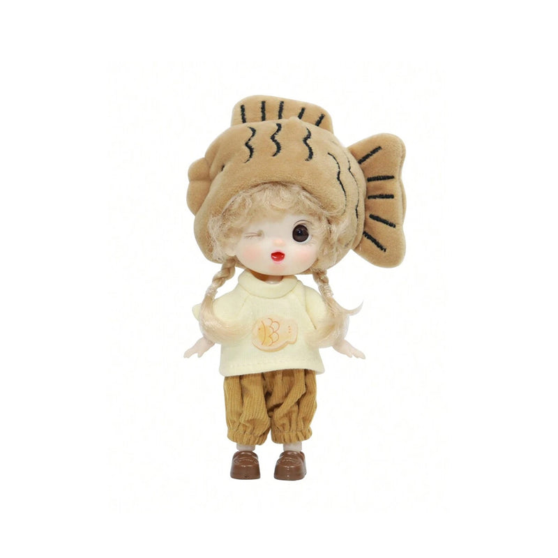 Mumuso 16 Cm Ball-Jointed Doll With Taiyaki Hat (Brown)