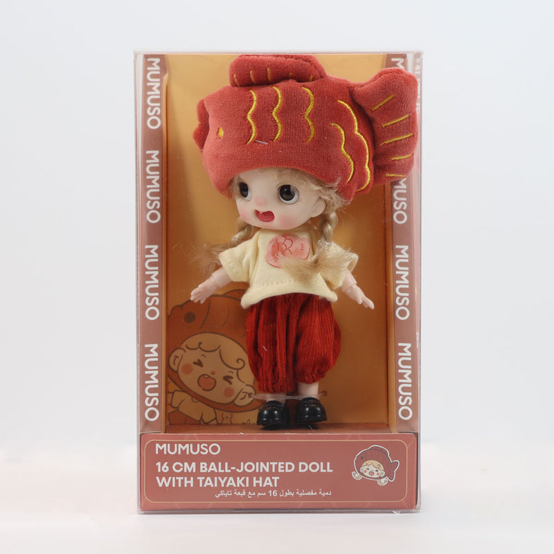 Mumuso 16 Cm Ball-Jointed Doll With Taiyaki Hat (Red)