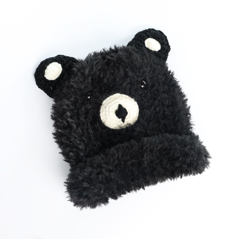 Mumuso Cute Bear Plush Beanie - Black