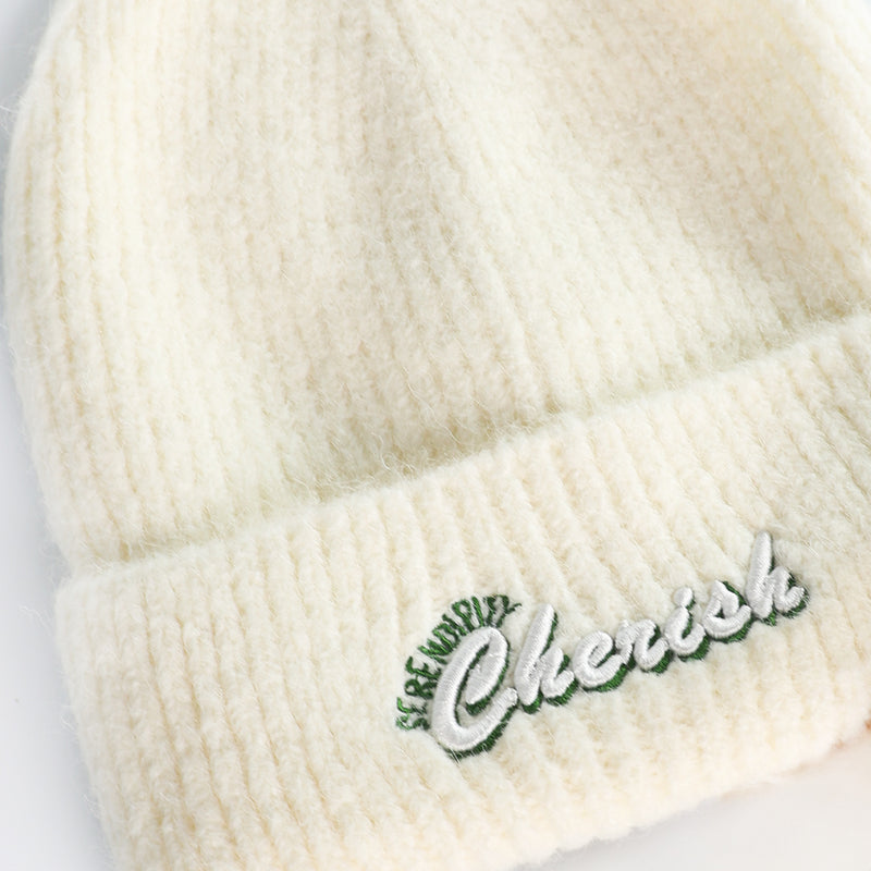 Mumuso Embroidered Knit Beanie - White