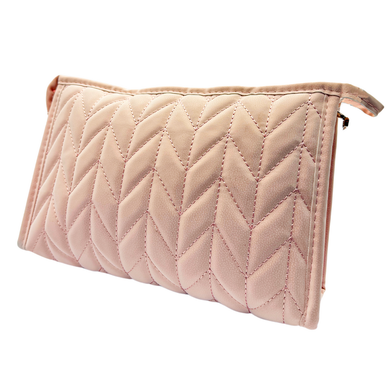 Mumuso Herring Bone Trapezoid Cosmetic Bag - Pink