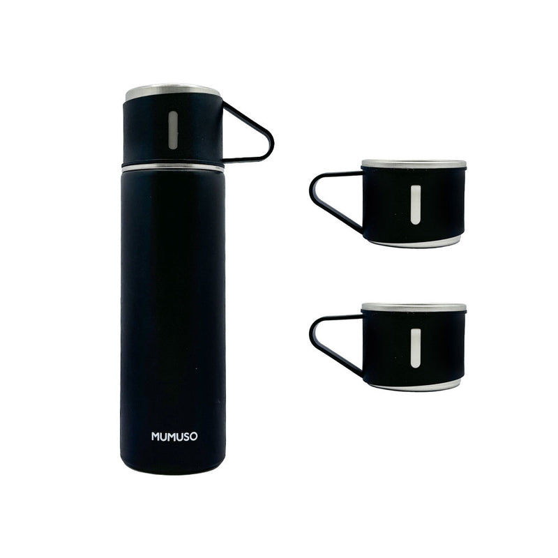 Mumuso Insulated Water Bottle with Three Cups - Black