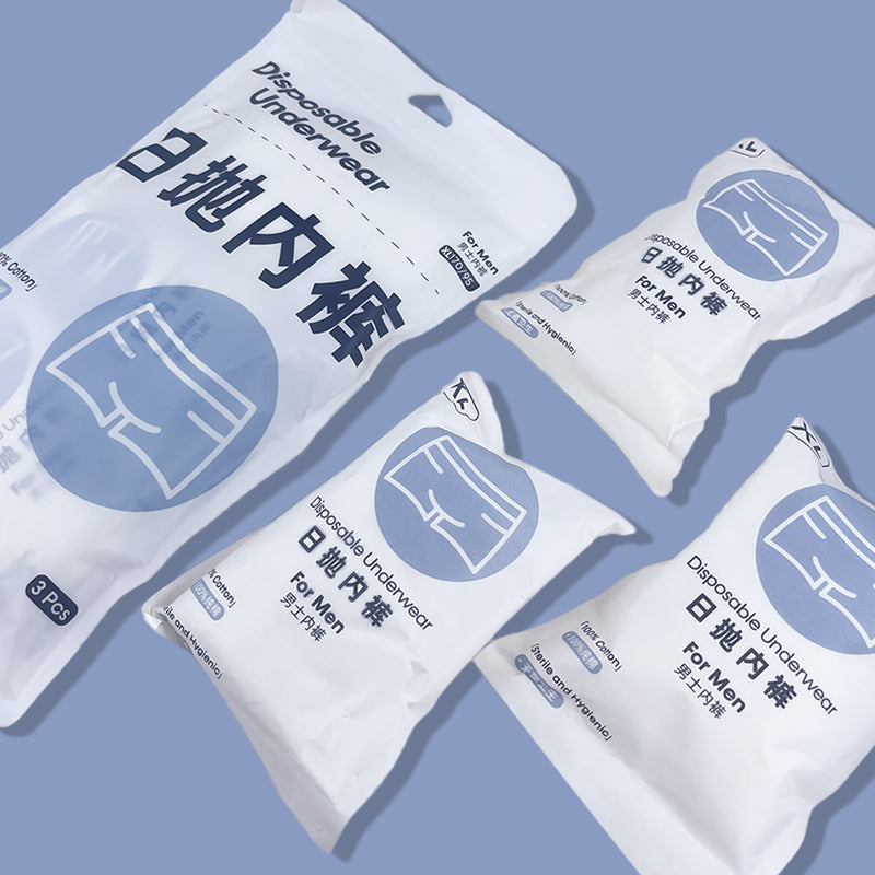 Mumuso Mens Disposable Underwear 3-Pack, White, L
