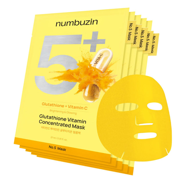 numbuzin No.5+ Glutathione Vitamin Concentrated Mask yellow sachets and sheet mask