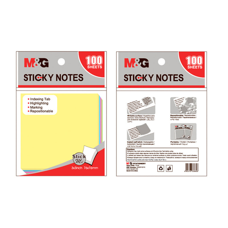 M&G 3"x3" Colorful Sticky Notes - 100 Sheets  (76x76 mm)