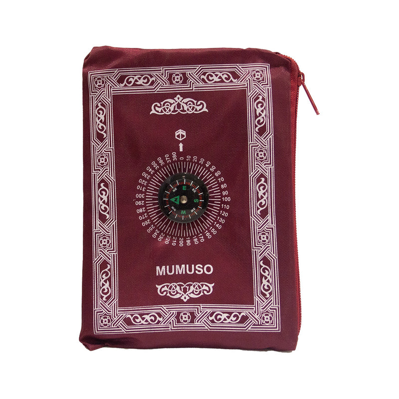 Mumuso Portable Pocket Prayer Mat with zipper and direction- Maroon